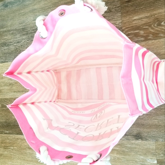 Victoria's Secret Vintage Pink Striped Beach Tote NWT Resort Vacay Weekender - Picture 5 of 16